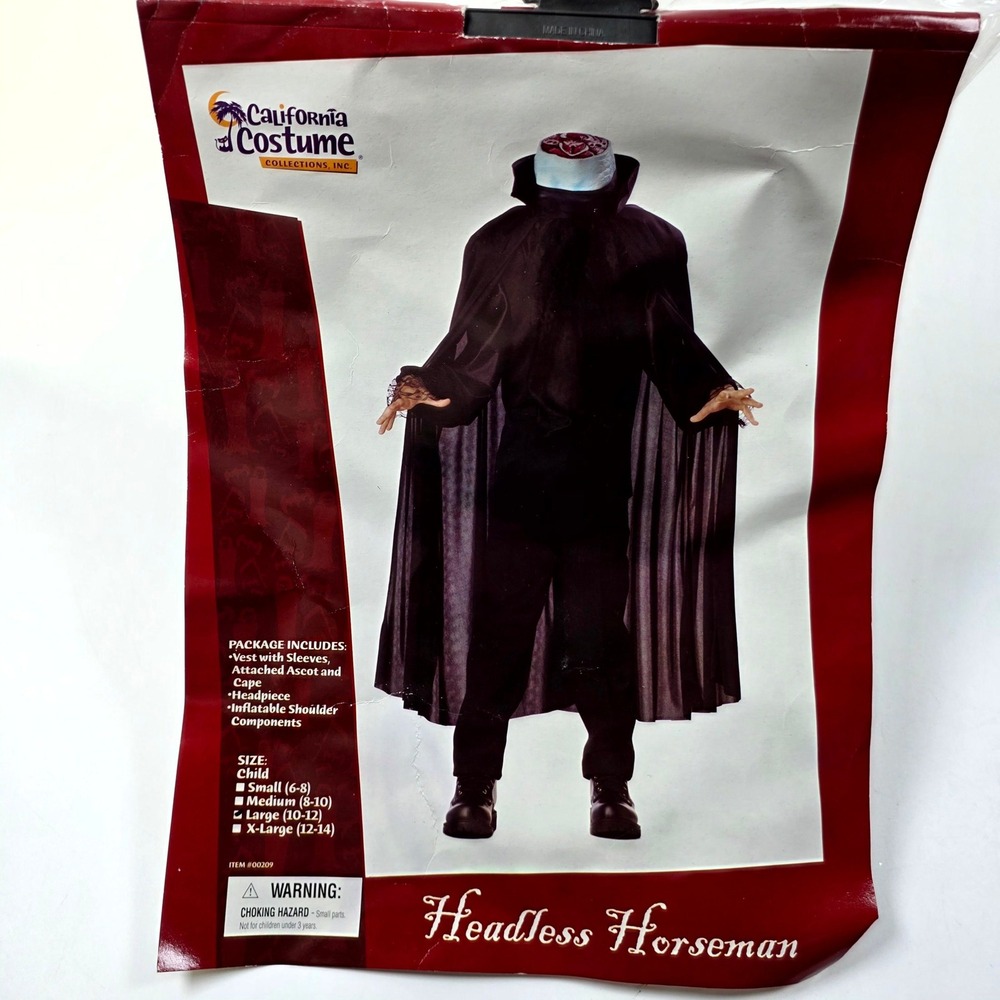 California Costume Headless Horseman Child Large 10-12 Black Cape Outfit 00209